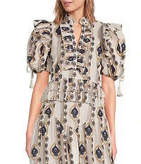 A Loves A Embroidered V Neck Short Bubble Sleeve Woven Blouse