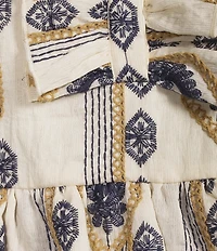 A Loves A Embroidered V Neck Short Bubble Sleeve Woven Blouse