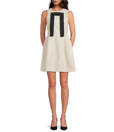 A Loves A Faux Suede Bow Front Round Neck Sleeveless A-Line Mini Dress