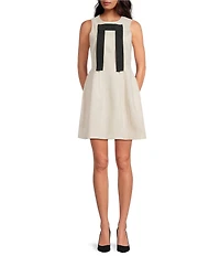 A Loves A Faux Suede Bow Front Round Neck Sleeveless A-Line Mini Dress