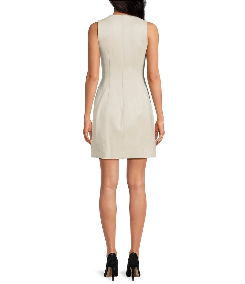 A Loves A Faux Suede Bow Front Round Neck Sleeveless A-Line Mini Dress