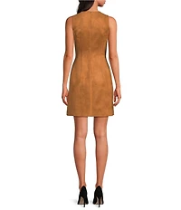 A Loves A Faux Suede Bow Front Round Neck Sleeveless A-Line Mini Dress
