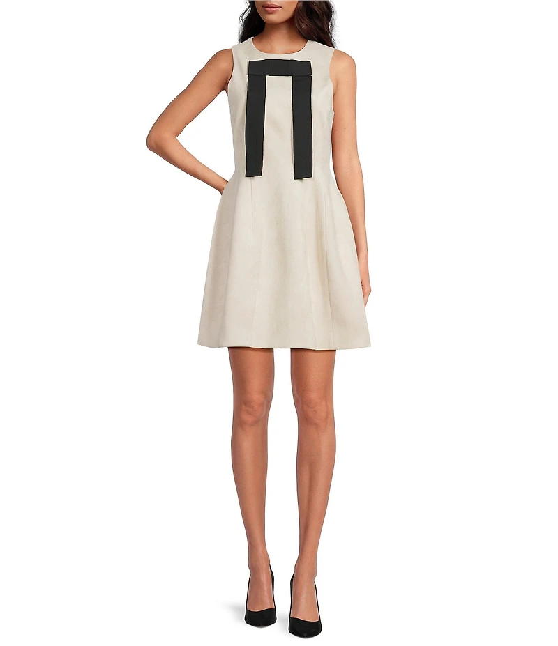 A Loves A Faux Suede Bow Front Round Neck Sleeveless A-Line Mini Dress