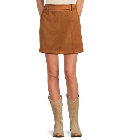 A Loves A Faux Suede High Rise Wrap Front A-Line Mini Skirt