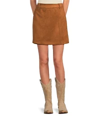 A Loves A Faux Suede High Rise Wrap Front A-Line Mini Skirt