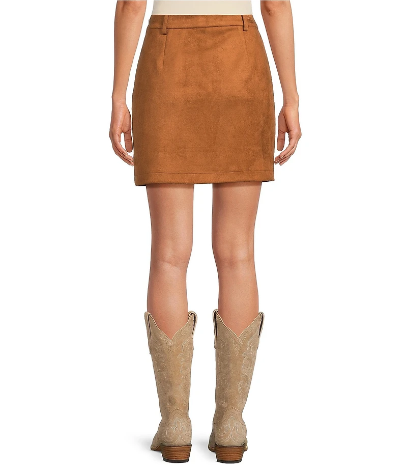 A Loves A Faux Suede High Rise Wrap Front A-Line Mini Skirt