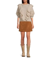 A Loves A Faux Suede High Rise Wrap Front A-Line Mini Skirt