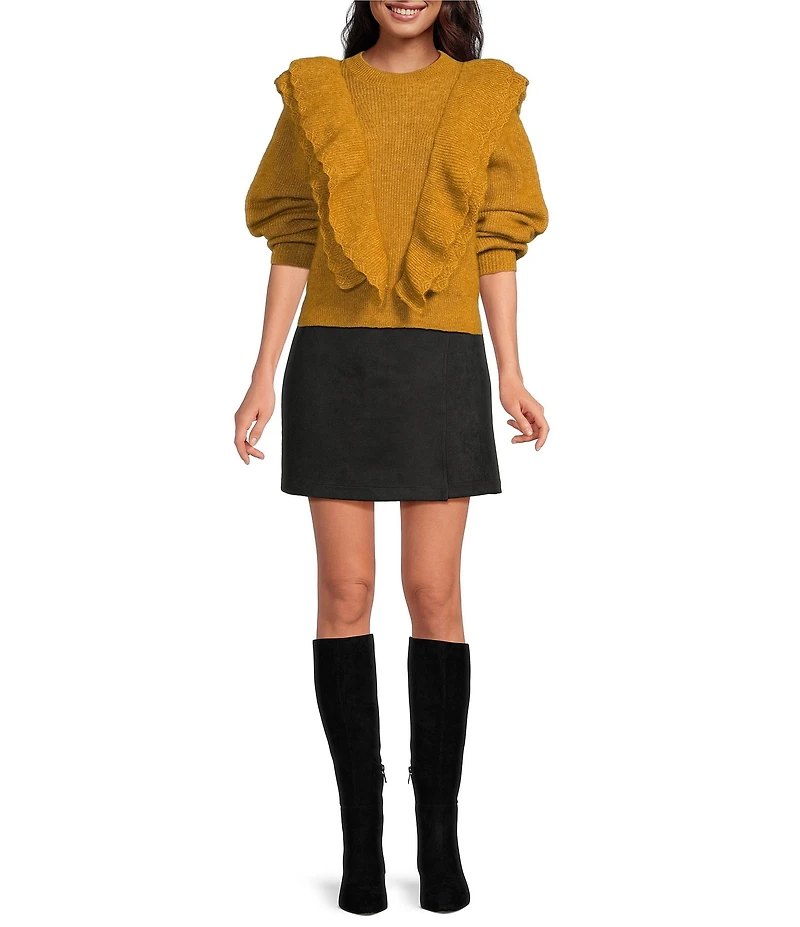 A Loves A Faux Suede High Rise Wrap Front A-Line Mini Skirt