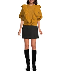A Loves A Faux Suede High Rise Wrap Front A-Line Mini Skirt