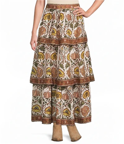 A Loves A Floral Border Printed Layered Coordinating Maxi Skirt
