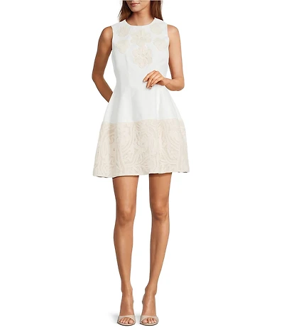 A Loves A Floral Embroidery High Round Neck Sleeveless A-Line Mini Dress