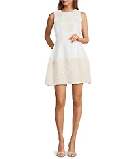 A Loves A Floral Embroidery High Round Neck Sleeveless A-Line Mini Dress