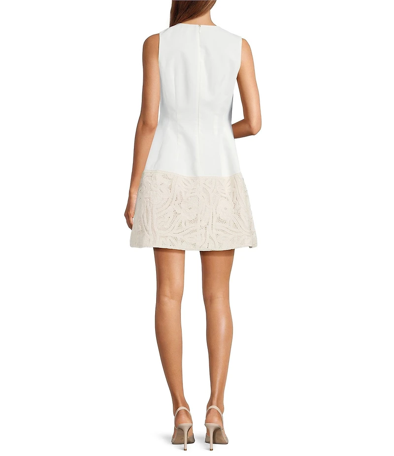 A Loves A Floral Embroidery High Round Neck Sleeveless A-Line Mini Dress