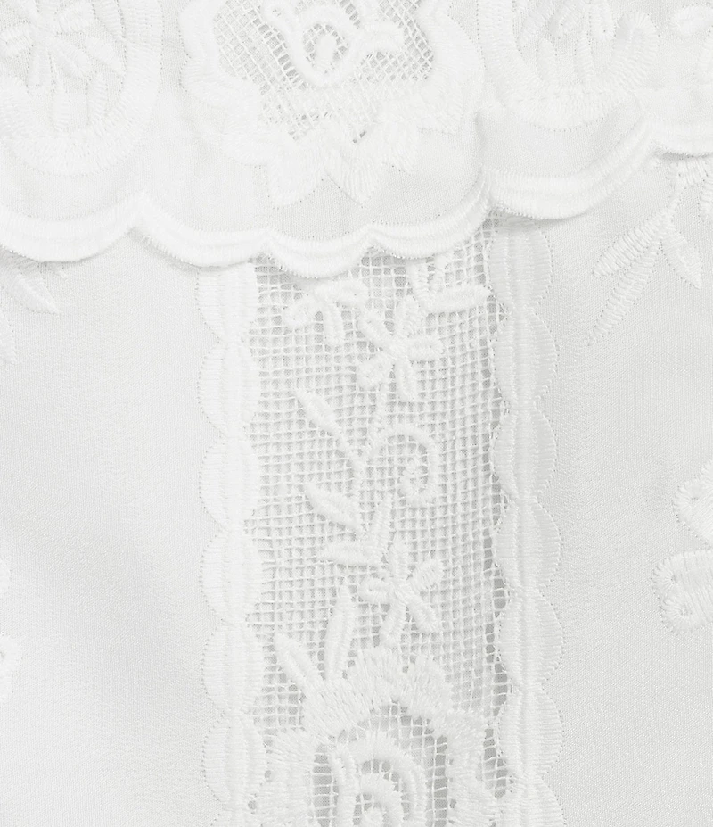 A Loves A Floral Lace Mandarin Collar Sleeveless Button Front Ruffle Hem Top