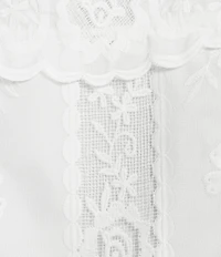 A Loves A Floral Lace Mandarin Collar Sleeveless Button Front Ruffle Hem Top