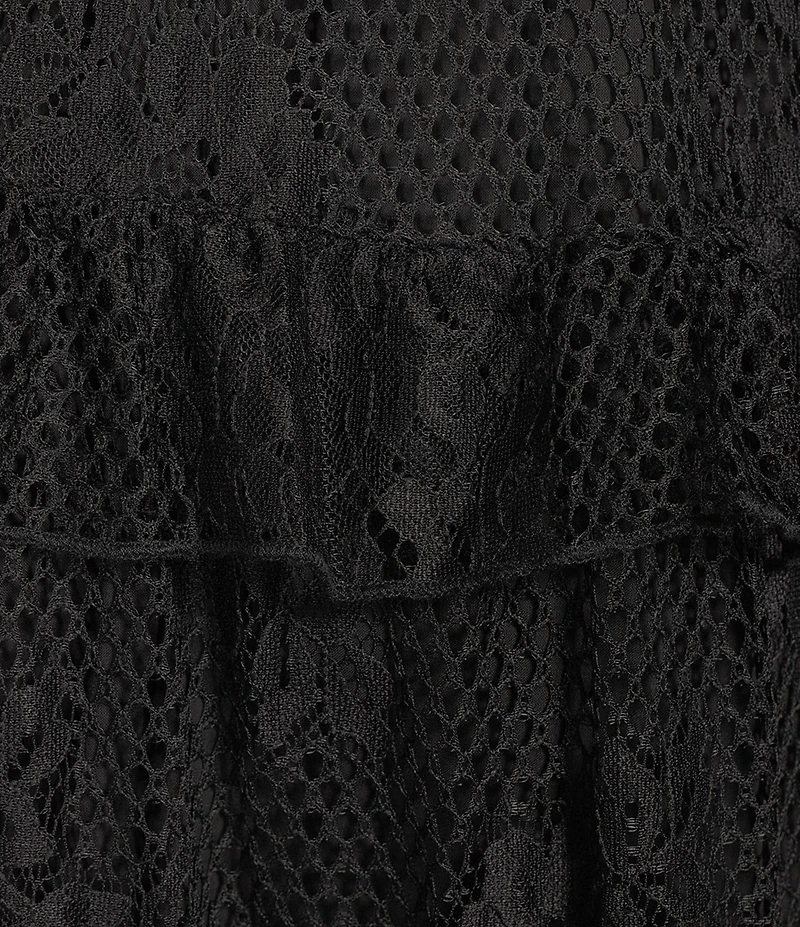 A Loves A Floral Lace Ruffle Trim Deep V-Neck Bow Front Tiered A-Line Flounce Maxi Dress