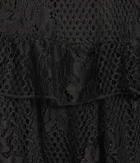 A Loves A Floral Lace Ruffle Trim Deep V-Neck Bow Front Tiered A-Line Flounce Maxi Dress