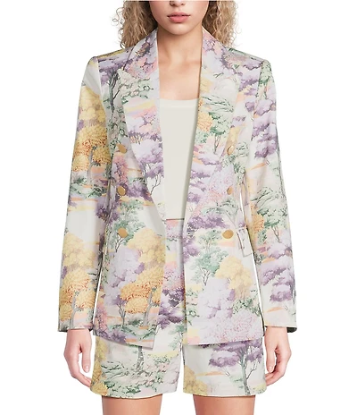 A Loves A Floral Landscape Double Breasted Coordinating Tapestry Blazer