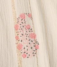 A Loves A Floral Metallic Striped Print Surplice V-Neck Short Ruffled Sleeve Tiered Maxi Dress