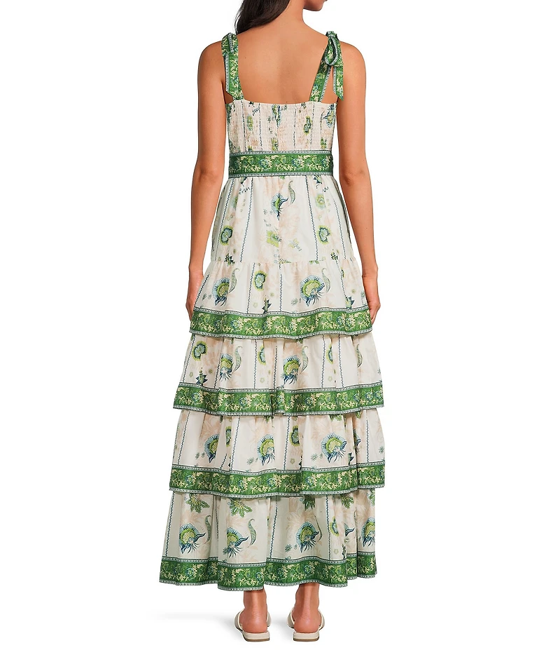 A Loves A Floral Pattern Square Neck Sleeveless Woven Belted Tiered Hem Maxi Dress