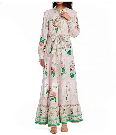 A Loves A Floral Print Collared Neck Long Balloon Sleeve A-Line Flounce Hem Button Front Maxi Dress