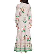 A Loves A Floral Print Collared Neck Long Balloon Sleeve A-Line Flounce Hem Button Front Maxi Dress