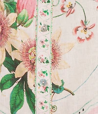 A Loves A Floral Print Linen Blend Collared Neck Short Bubble Sleeve Button Front Shirt