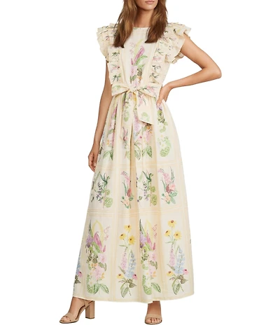 A Loves A Floral Print Round Neck Sleeveless Empire Waist Belted Maxi Dress