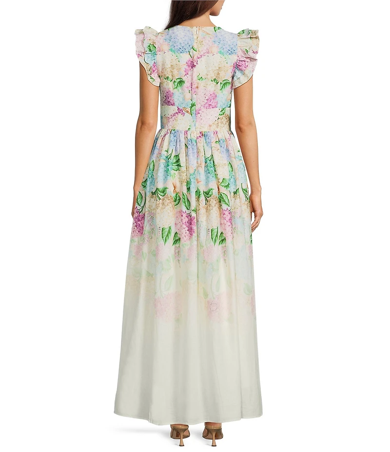 A Loves A Floral Print V-Neck Flutter Cap Sleeve A-Line Flounce Maxi Dress