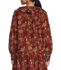 A Loves A Floral Print Woven Ruffled Platter Collar Long Balloon Sleeve Coordinating Button Front Blouse