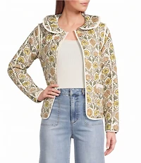 A Loves A Floral Printed Collared Scoop Neck Long Sleeve Reversible Quilted Jacket