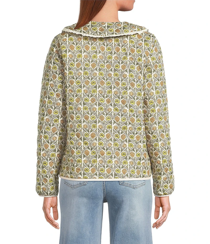 A Loves A Floral Printed Collared Scoop Neck Long Sleeve Reversible Quilted Jacket