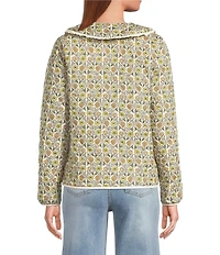 A Loves A Floral Printed Collared Scoop Neck Long Sleeve Reversible Quilted Jacket