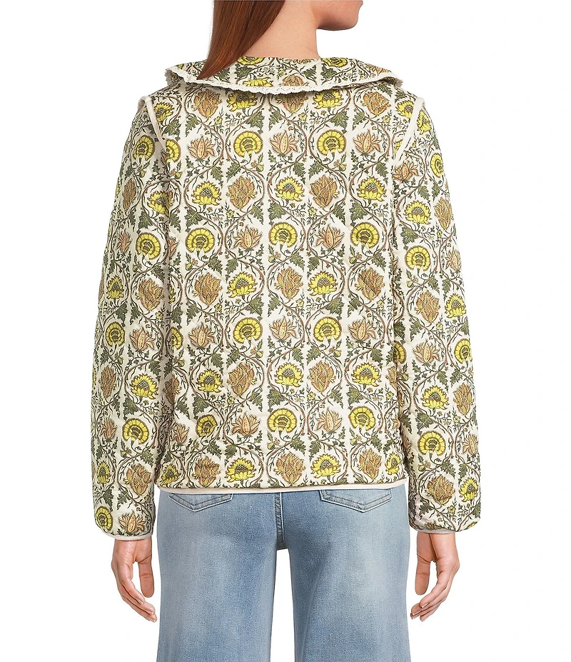 A Loves A Floral Printed Collared Scoop Neck Long Sleeve Reversible Quilted Jacket