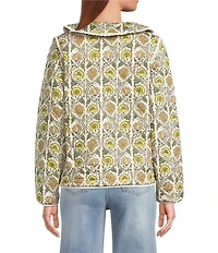 A Loves A Floral Printed Collared Scoop Neck Long Sleeve Reversible Quilted Jacket