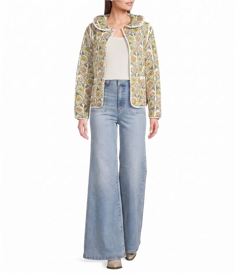 A Loves A Floral Printed Collared Scoop Neck Long Sleeve Reversible Quilted Jacket