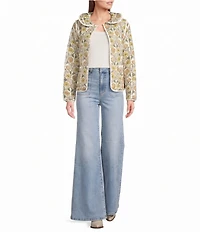 A Loves A Floral Printed Collared Scoop Neck Long Sleeve Reversible Quilted Jacket