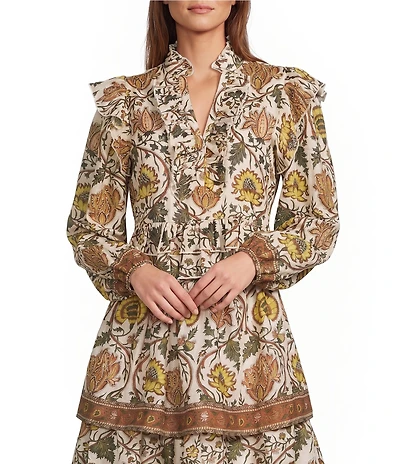 A Loves A Floral Printed Ruffle Split V-Neck Long Sleeve Coordinating Blouse