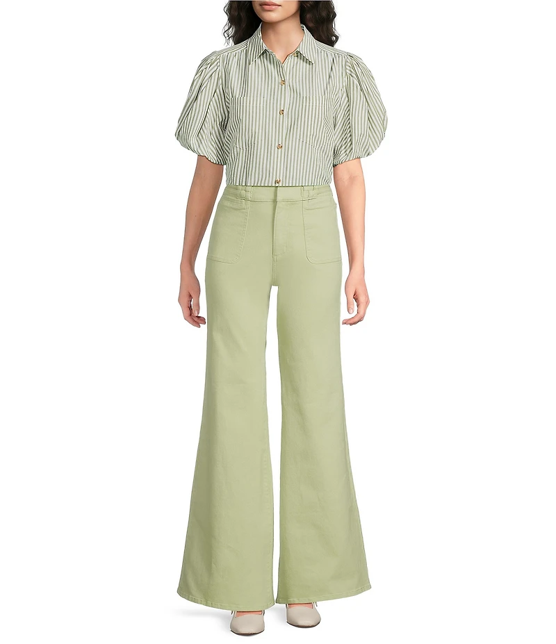 A Loves A High Rise Lattice Pocket Wide Flare Leg Jeans