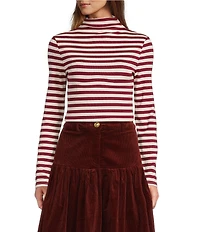 A Loves A Horizontal Stripe Print Stretch Knit Turtleneck Long Sleeve Tee