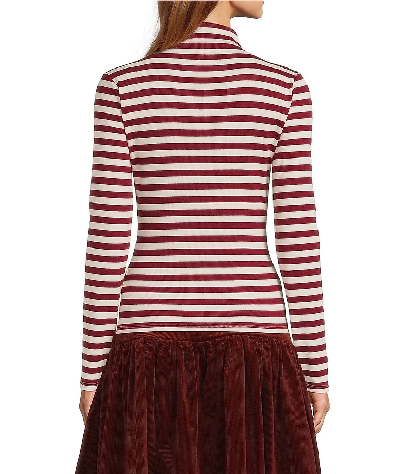 A Loves A Horizontal Stripe Print Stretch Knit Turtleneck Long Sleeve Tee