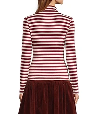 A Loves A Horizontal Stripe Print Stretch Knit Turtleneck Long Sleeve Tee