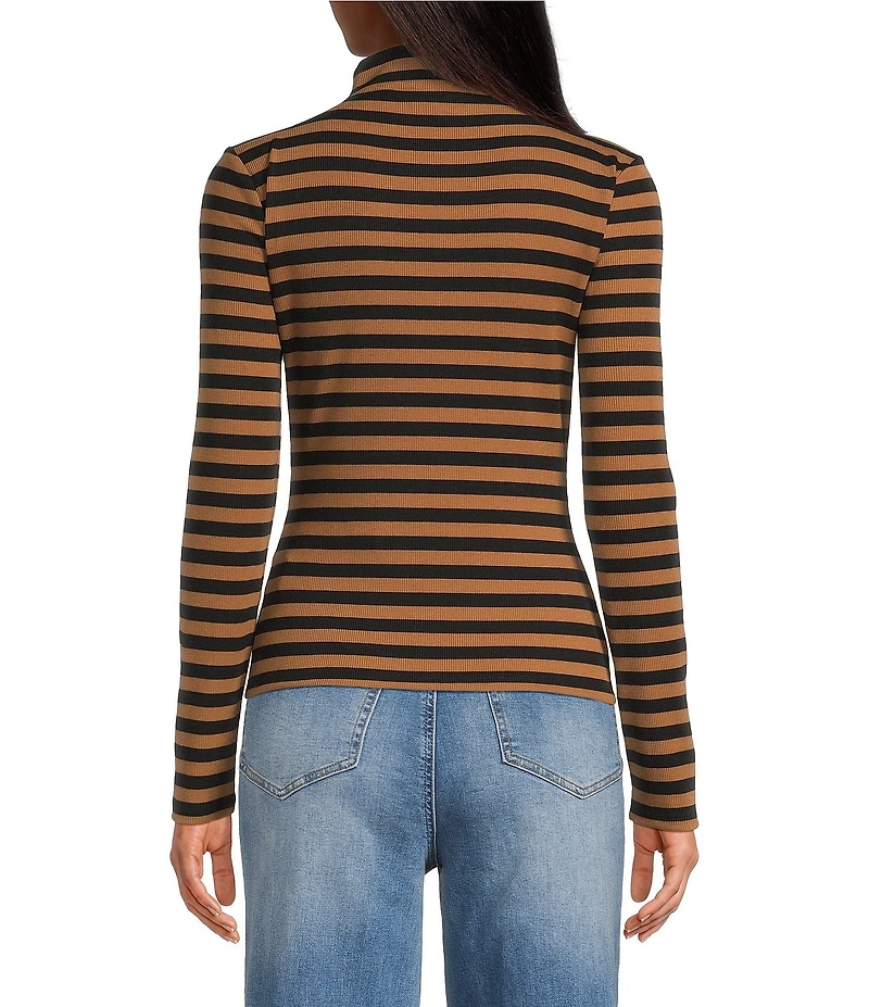 A Loves A Horizontal Stripe Print Stretch Knit Turtleneck Long Sleeve Tee