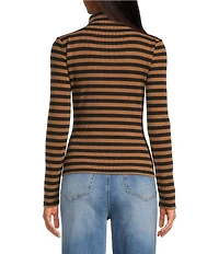 A Loves A Horizontal Stripe Print Stretch Knit Turtleneck Long Sleeve Tee