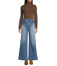 A Loves A Horizontal Stripe Print Stretch Knit Turtleneck Long Sleeve Tee