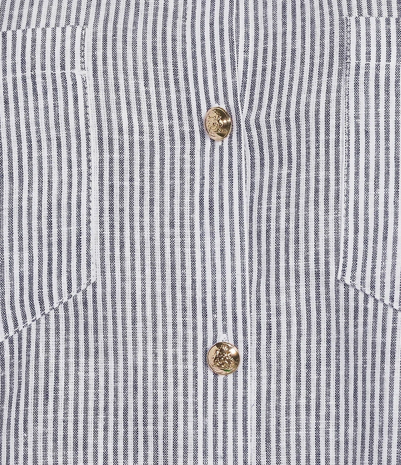 A Loves A Linen Stripe Point Collar Short Bubble Sleeve Button Front Shirt