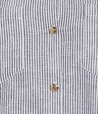 A Loves A Linen Stripe Point Collar Short Bubble Sleeve Button Front Shirt