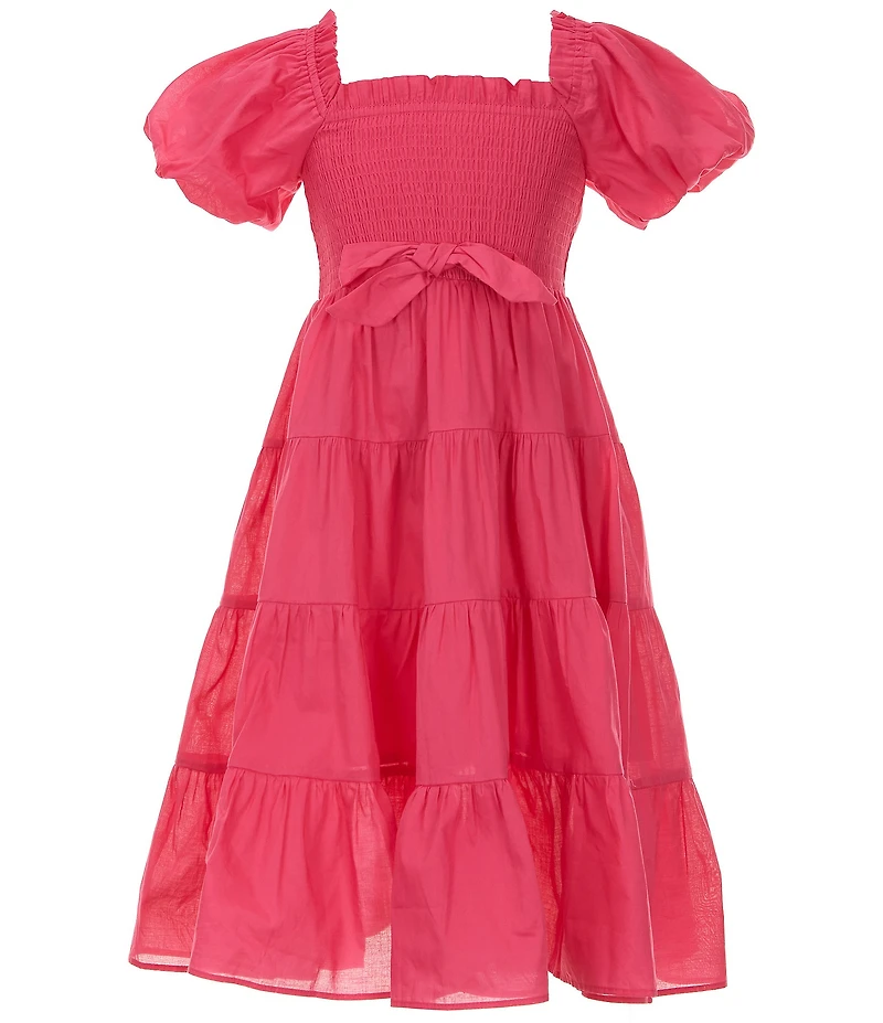 A Loves A Little Girls Bubble Sleeve Smocked Bodice Tier Dress