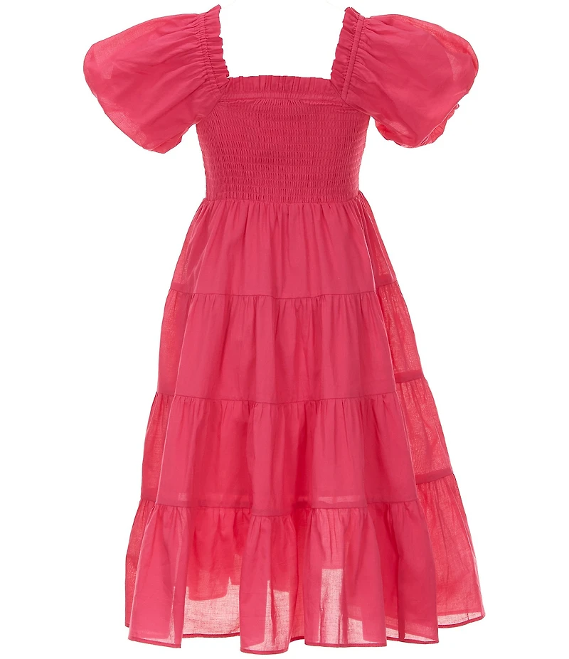 A Loves A Little Girls Bubble Sleeve Smocked Bodice Tier Dress
