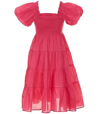 A Loves A Little Girls Bubble Sleeve Smocked Bodice Tier Dress